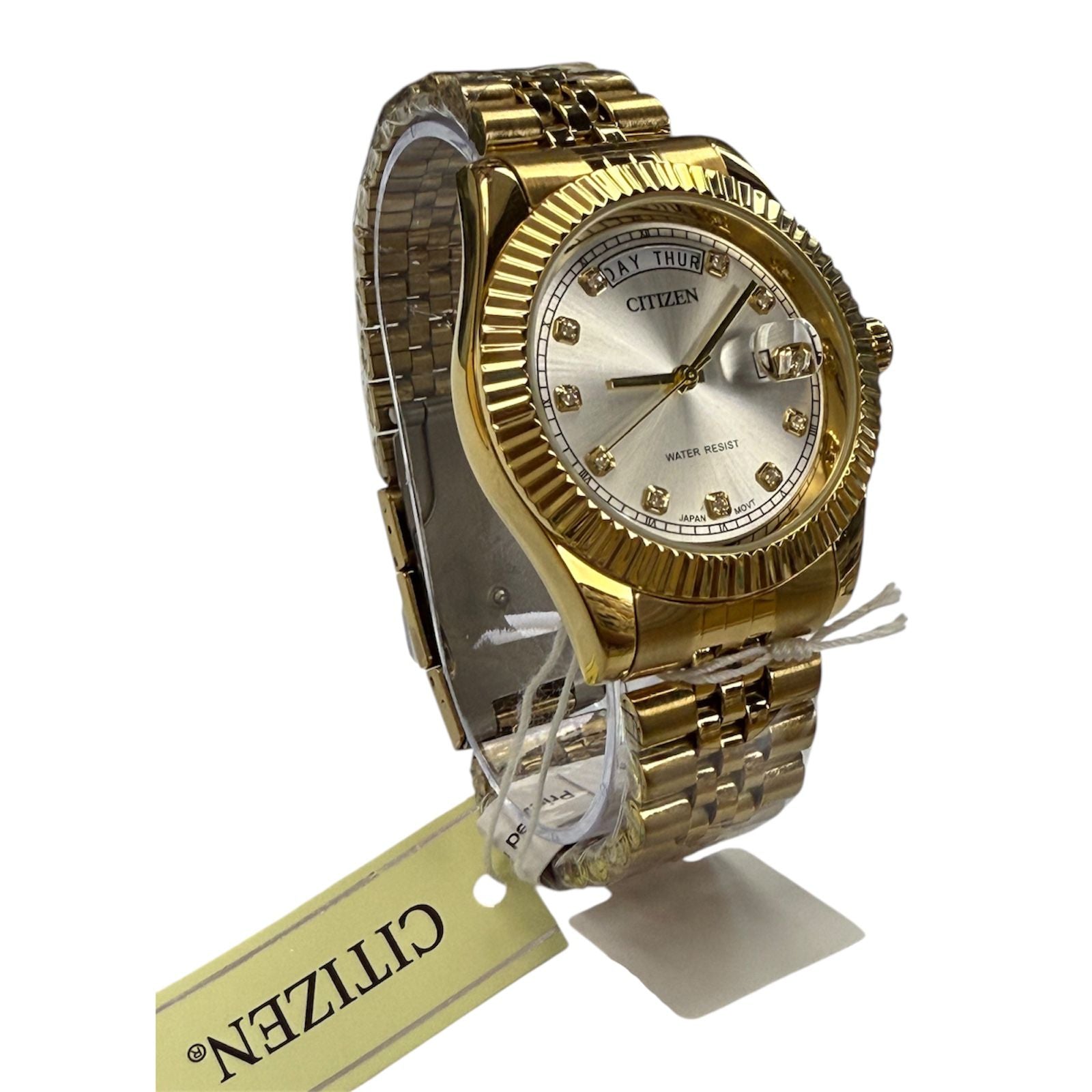 Citizen Gold 41mm Day Date Jubilee All Gold/Chrome Dial With Diamonds - Universal Jewelers & Watch Tools Inc.