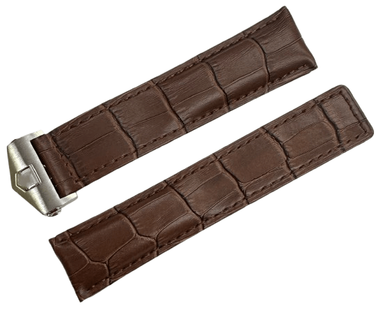 21mm Brown Alligator Grain Genuine Leather Watch Band Padded with Folding Clasp - Universal Jewelers & Watch Tools Inc.