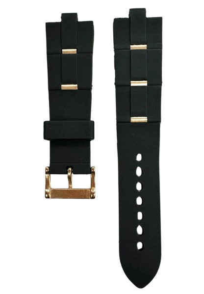 Flexible 24mm Rubber Watch Strap – Rose Gold Pin Replacement Band for BVLGARI Diagono | Dual - Pin Curved Connector Design - Universal Jewelers & Watch Tools Inc.