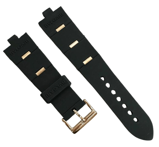 Flexible 24mm Rubber Watch Strap – Rose Gold Pin Replacement Band for BVLGARI Diagono | Dual - Pin Curved Connector Design - Universal Jewelers & Watch Tools Inc.
