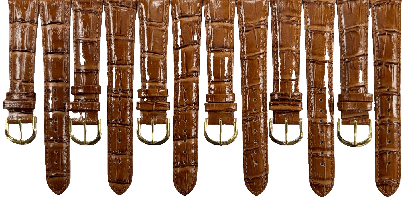 Watch Band Genuine Leather Alligator Grain Brown Padded,Stitched 20mm (lot of 6) - Universal Jewelers & Watch Tools Inc.