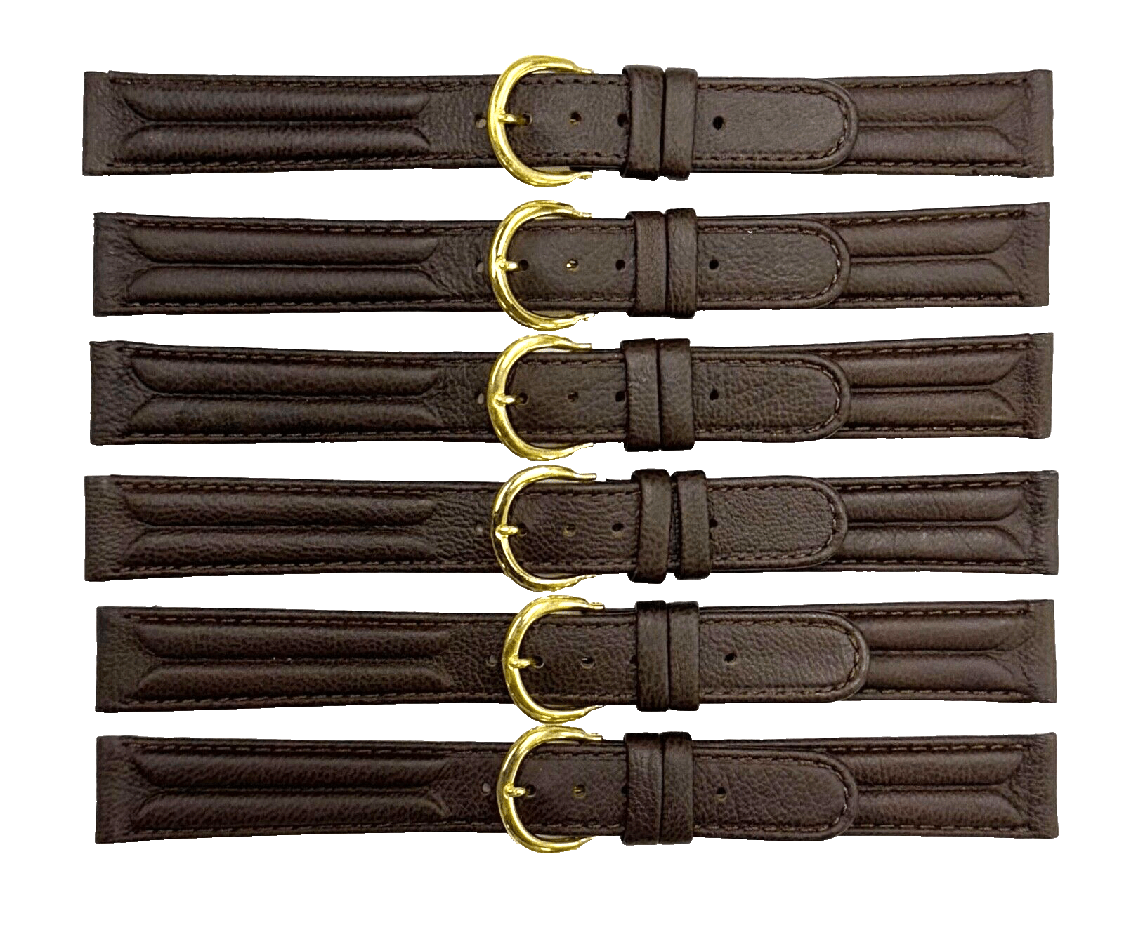 16MM D.Brown Genuine Leather Grain Watch Band, Stitches (lot of 6 bands) - Universal Jewelers & Watch Tools Inc.