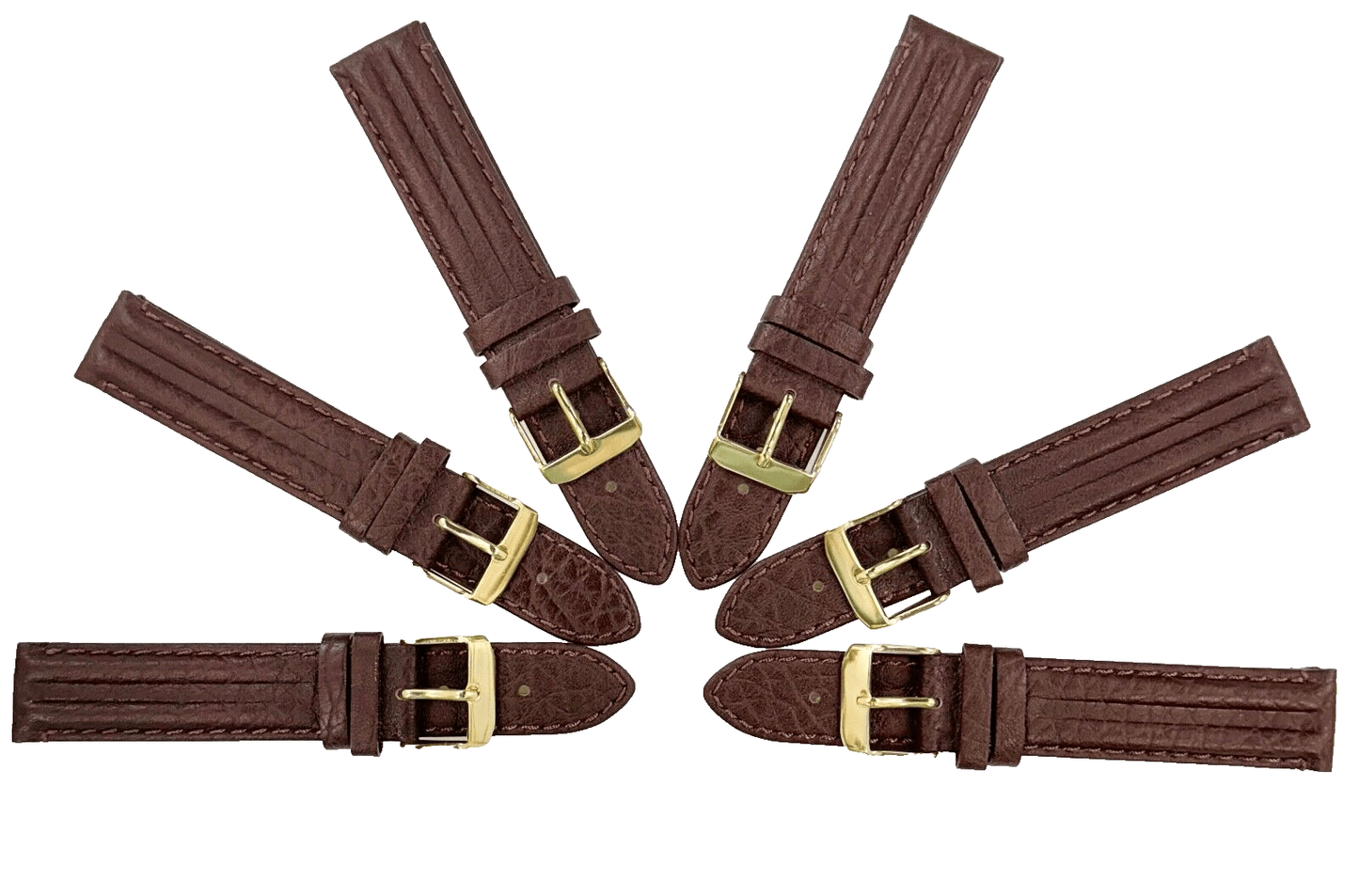 Lot of 6 Watch Bands D.Brown Genuine Leather,Padded Stitched 18x18mm - Universal Jewelers & Watch Tools Inc.