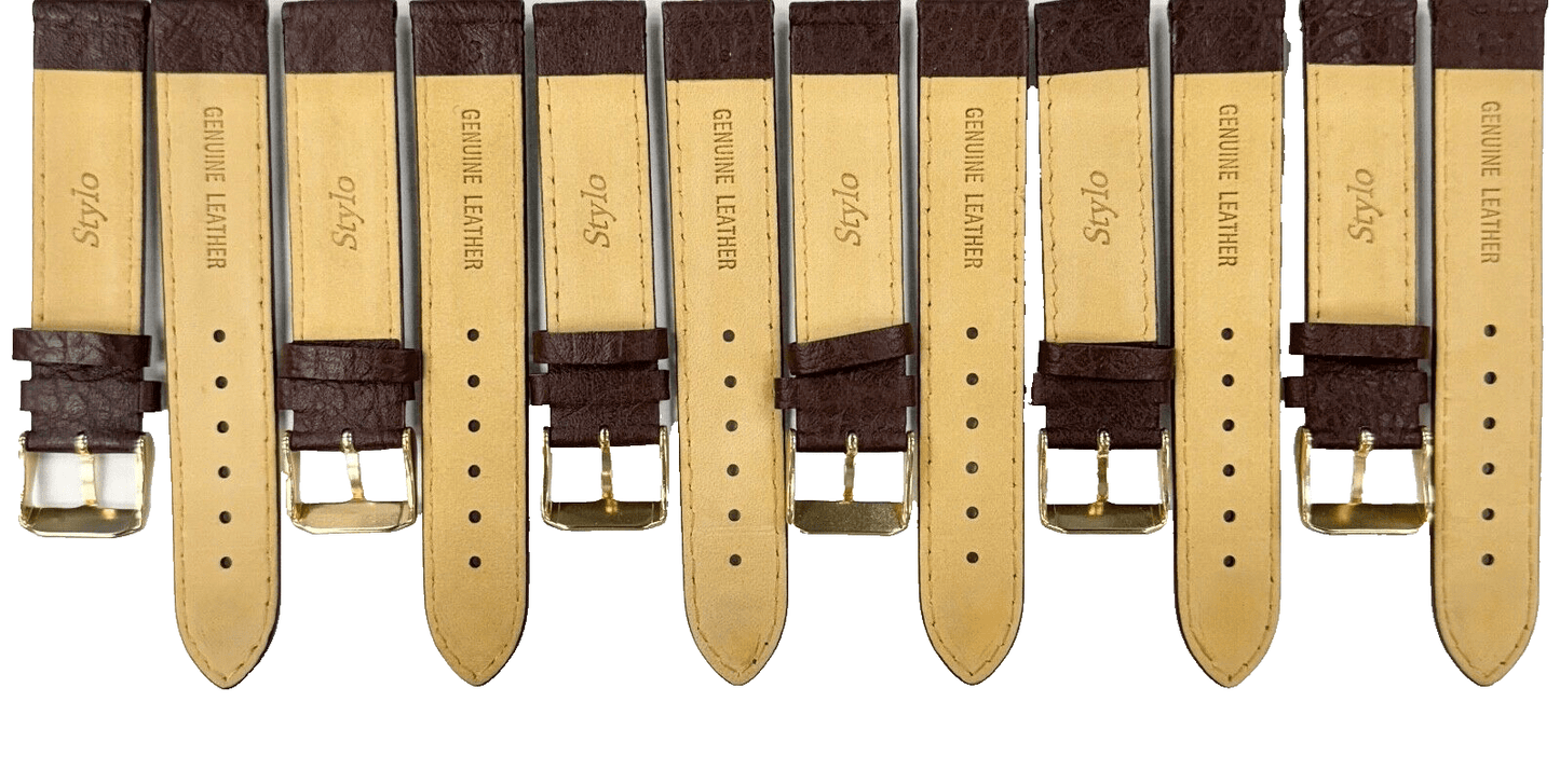 Lot of 6 Watch Bands D.Brown Genuine Leather,Padded Stitched 18x18mm - Universal Jewelers & Watch Tools Inc.