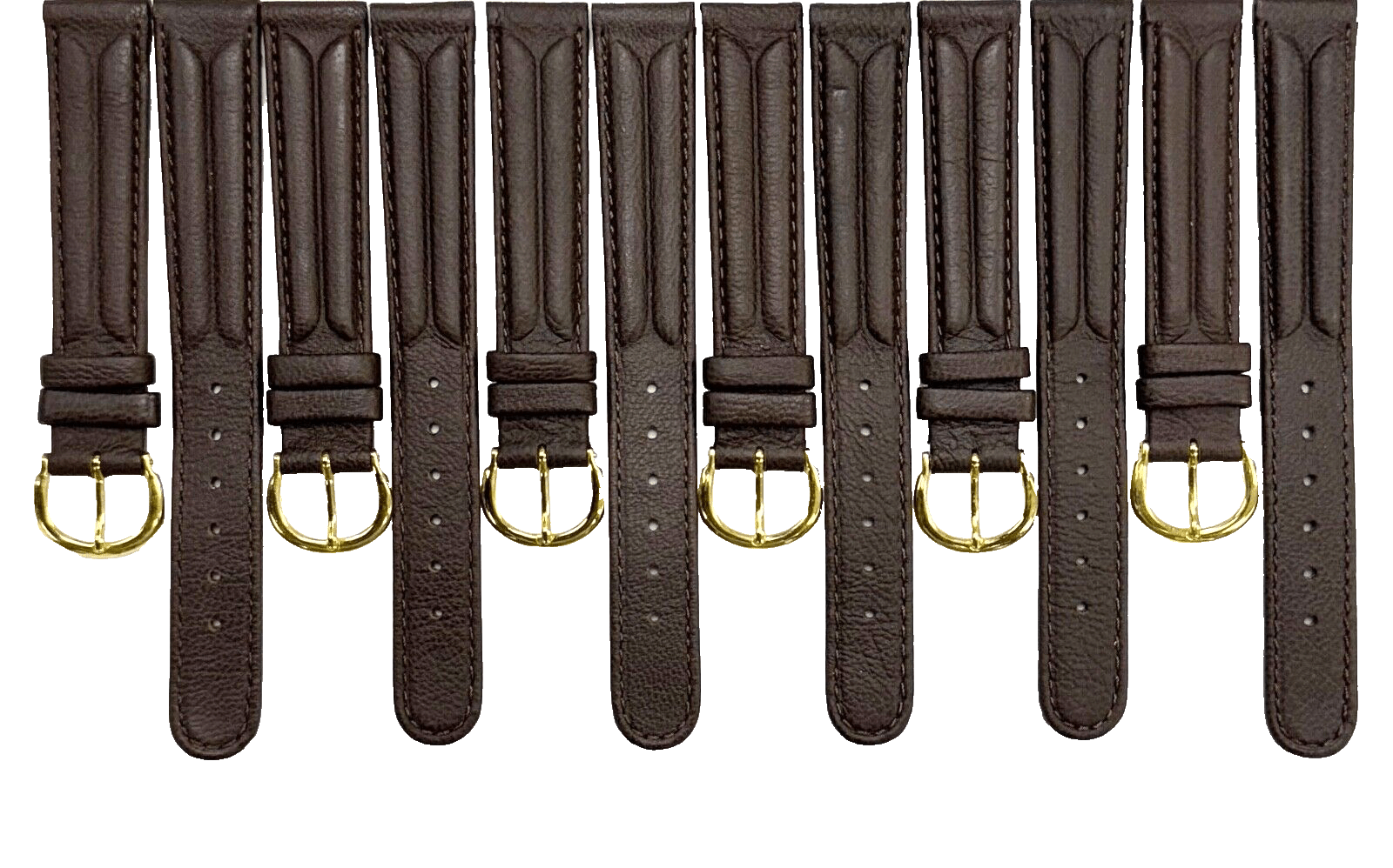 16MM D.Brown Genuine Leather Grain Watch Band, Stitches (lot of 6 bands) - Universal Jewelers & Watch Tools Inc.