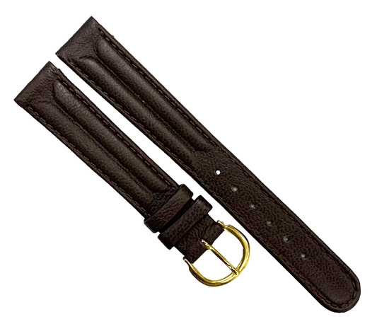 16MM D.Brown Genuine Leather Grain Watch Band, Stitches - Universal Jewelers & Watch Tools Inc.