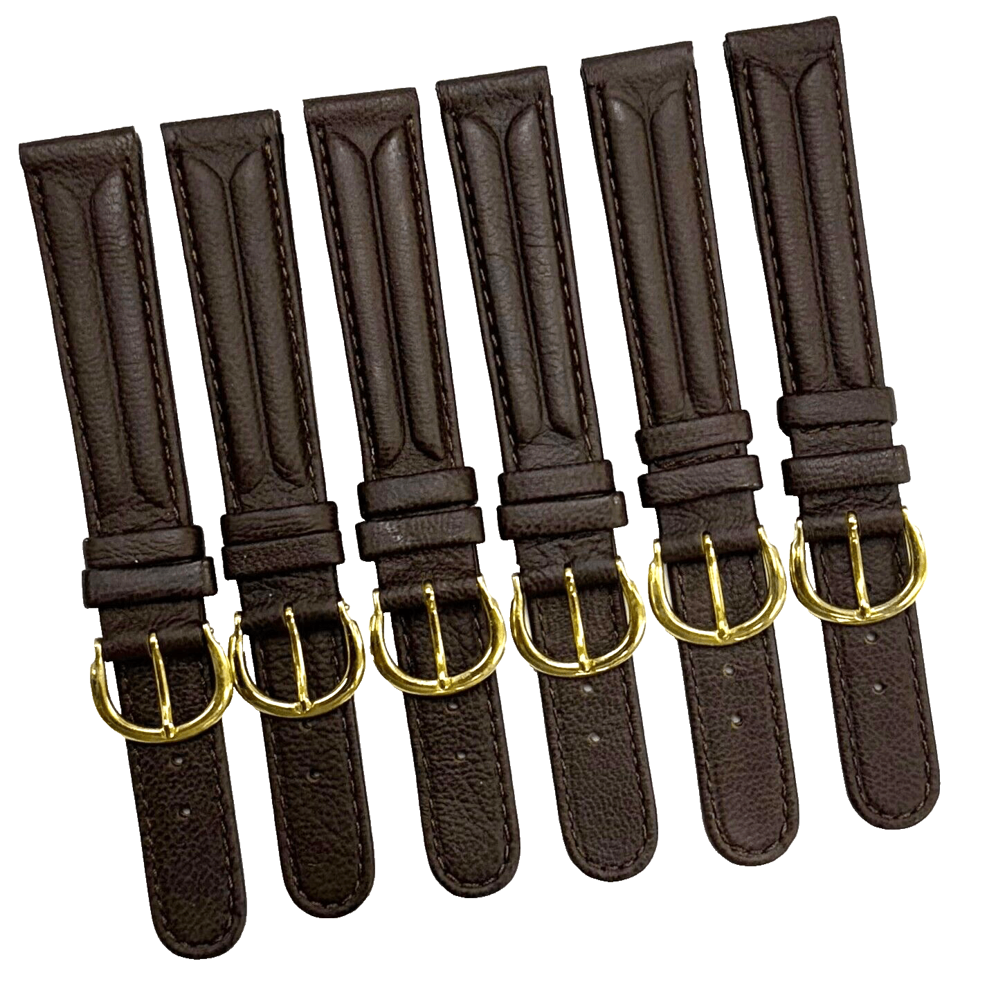 16MM D.Brown Genuine Leather Grain Watch Band, Stitches (lot of 6 bands) - Universal Jewelers & Watch Tools Inc.