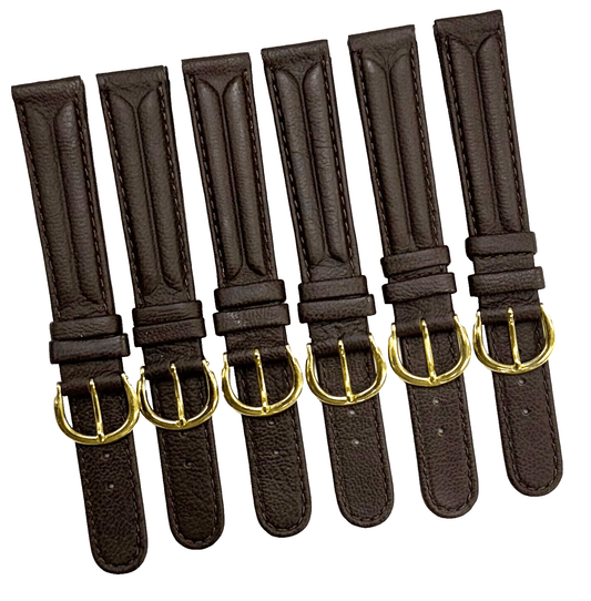16MM D.Brown Genuine Leather Grain Watch Band, Stitches (lot of 6 bands) - Universal Jewelers & Watch Tools Inc.