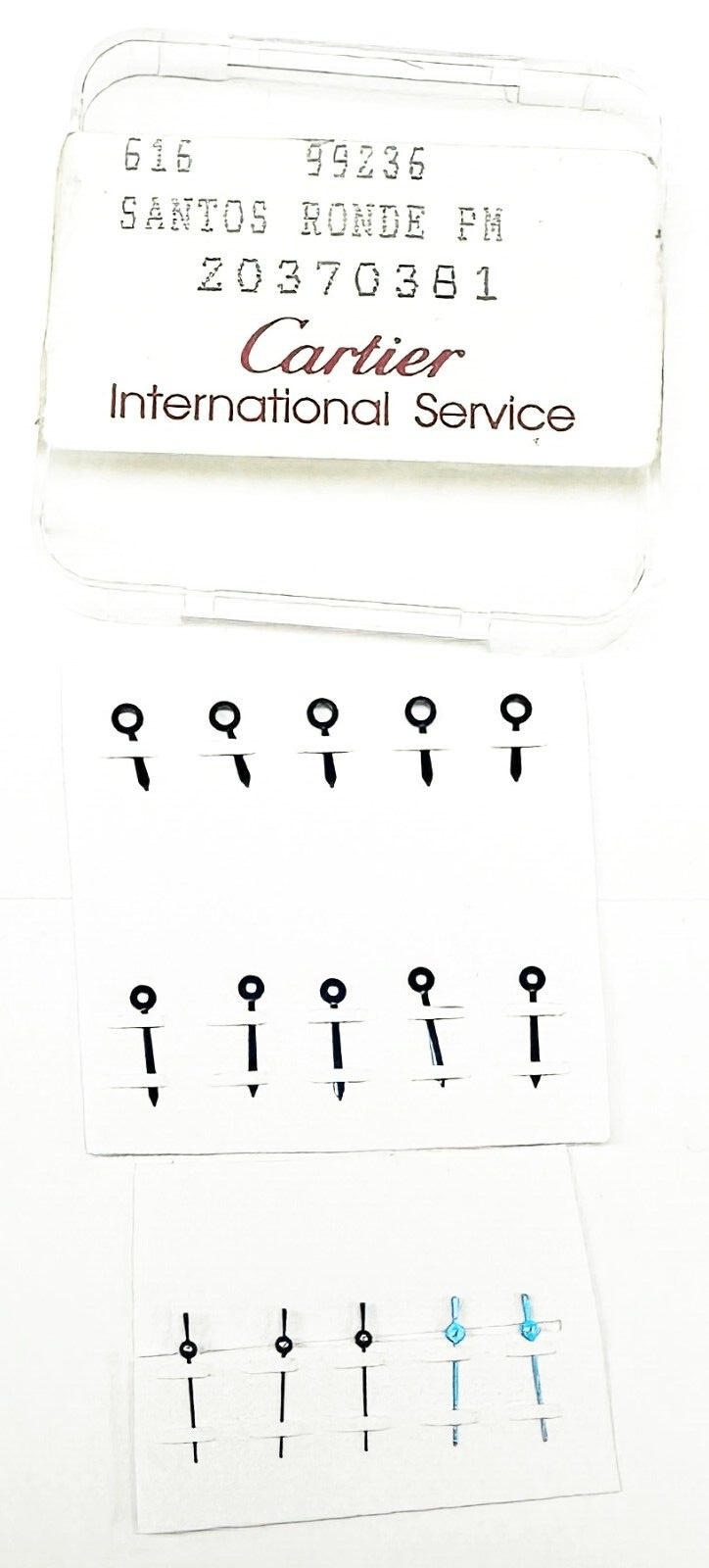 ORIGINAL SET OF 3 HANDS BLUE COLOR FOR CARTIER SANTOS RONDE PM, 616, 20370381 - Universal Jewelers & Watch Tools Inc.