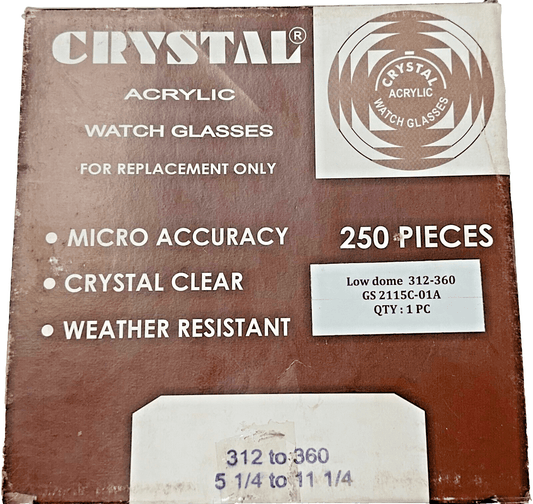 Assortment Watch Crystals, 250pcs Plastic Glasses, Low Dome 31.2mm to 36.0mm - Universal Jewelers & Watch Tools Inc.