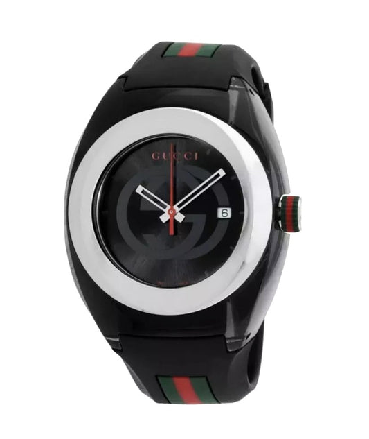 Shop GUCCI SYNC YA137101 Men’s Watch – All Black Dial and Strap, Quartz Movement. Comes with original box and booklet. Authentic & sleek. - Universal Jewelers & Watch Tools Inc.