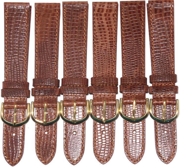 Lot of 6Pcs.Watch Bands Genuine Leather Lizard Grain Brown Flat 18mm - Universal Jewelers & Watch Tools Inc.