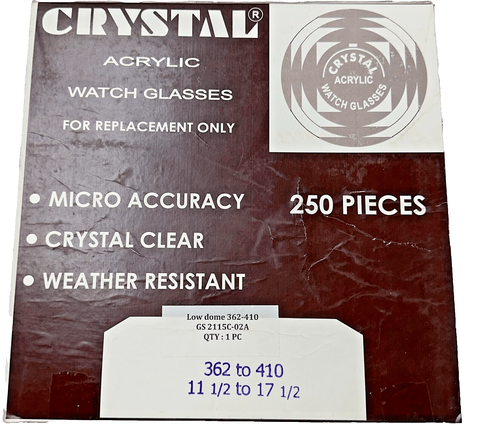 Assortment Watch Crystals, 250pcs Plastic Glasses, Low Dome 36.2mm to 41.0mm - Universal Jewelers & Watch Tools Inc.