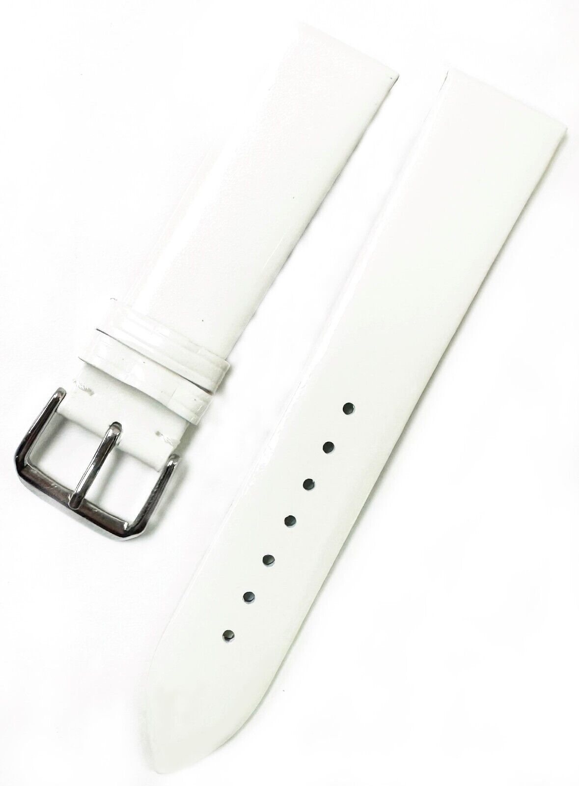 Watch Band 16MM Genuine Leather Glossy White Sweat Proof, Stitched, Padded