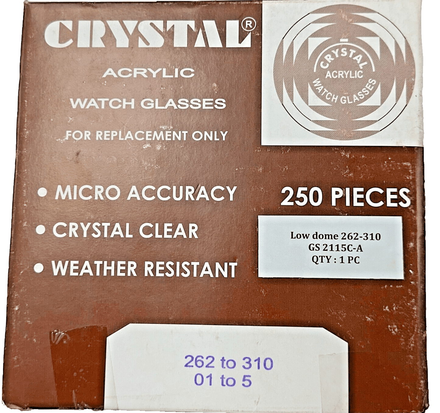 Assortment Watch Crystals, 250pcs Plastic Glasses, Low Dome 26.2mm to 31.0mm - Universal Jewelers & Watch Tools Inc.