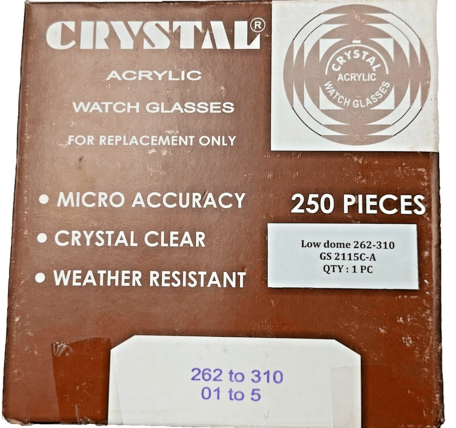 Assortment Watch Crystals, 250pcs Plastic Glasses, Low Dome 26.2mm to 31.0mm - Universal Jewelers & Watch Tools Inc.
