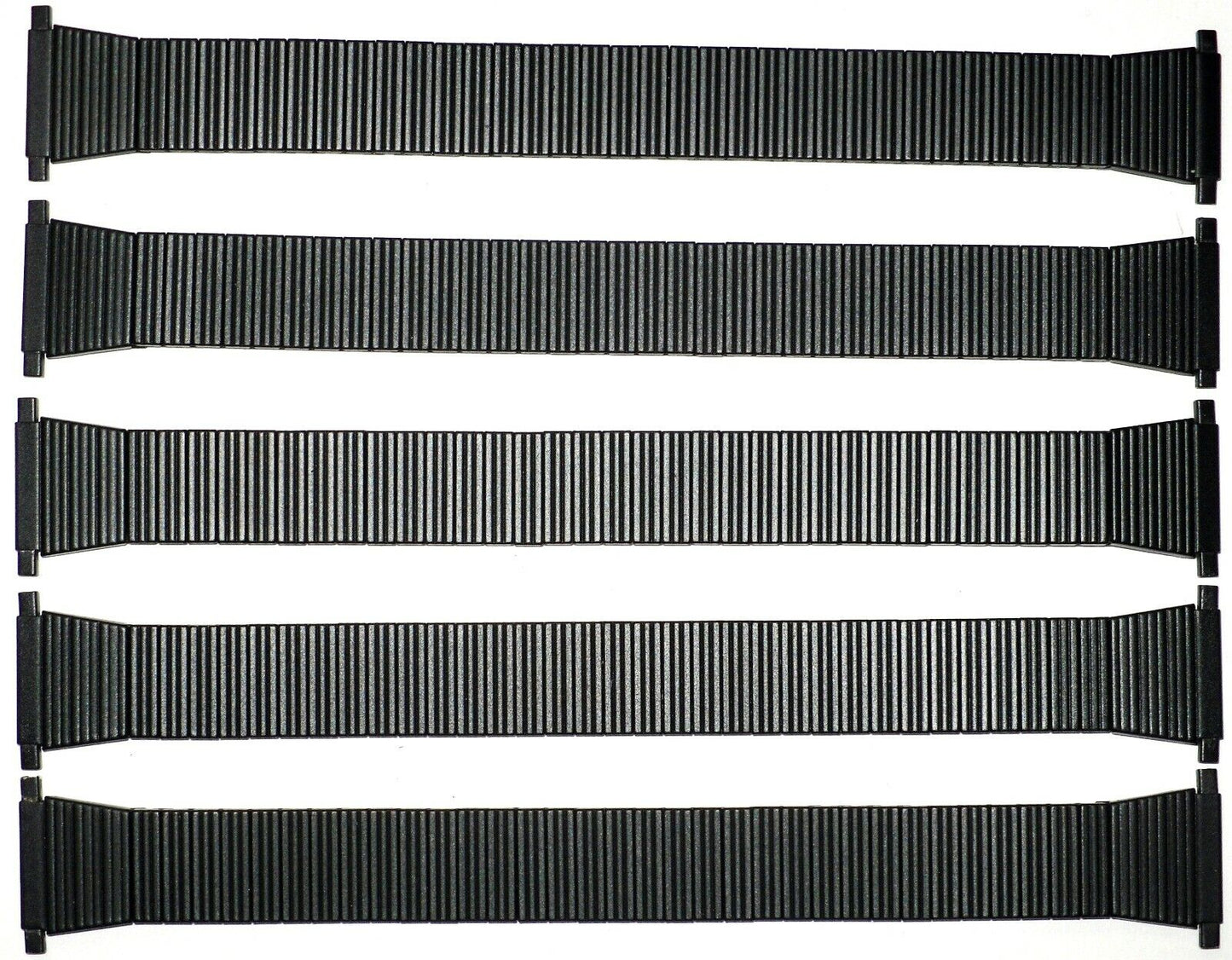 Lot of 5Pcs. Watch Bands Black Color Stretch Stainless Steel Fit 16mm to 22m