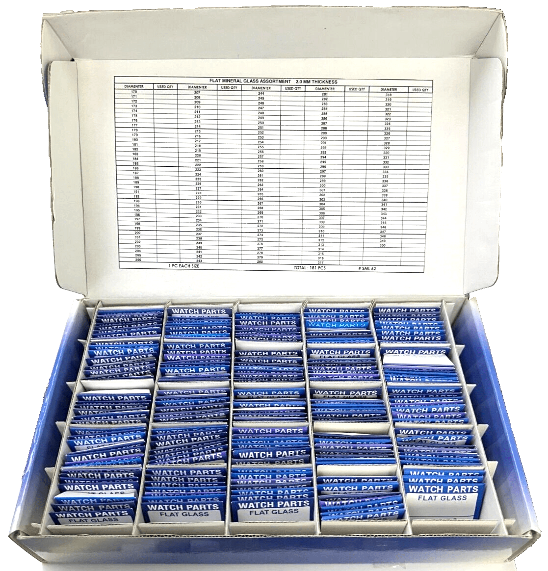 Assortment of Watch Mineral Glass Flat Crystals,Thickness 2.0mm, 17.0 to 35.0mm - Universal Jewelers & Watch Tools Inc.