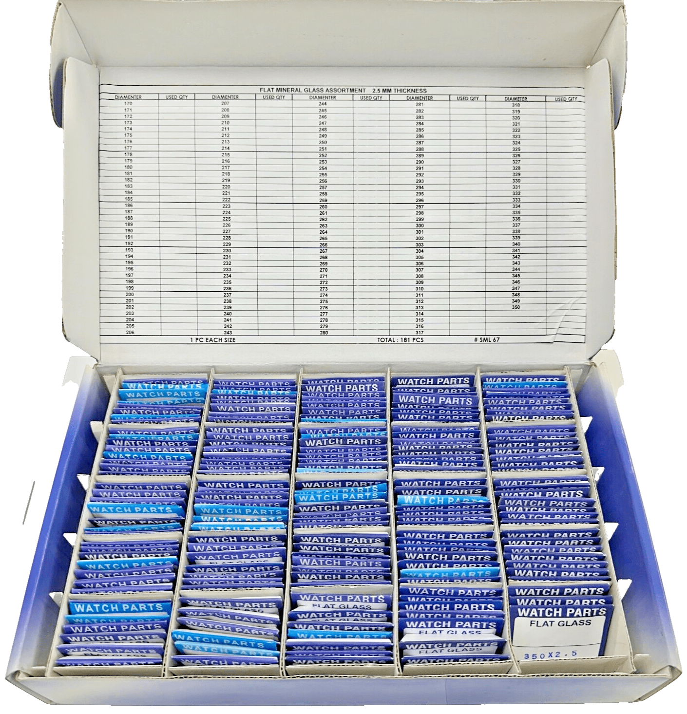 Assortment of Watch Mineral Glass Flat Crystals,Thickness 2.5mm, 17.0 to 35.0mm - Universal Jewelers & Watch Tools Inc.