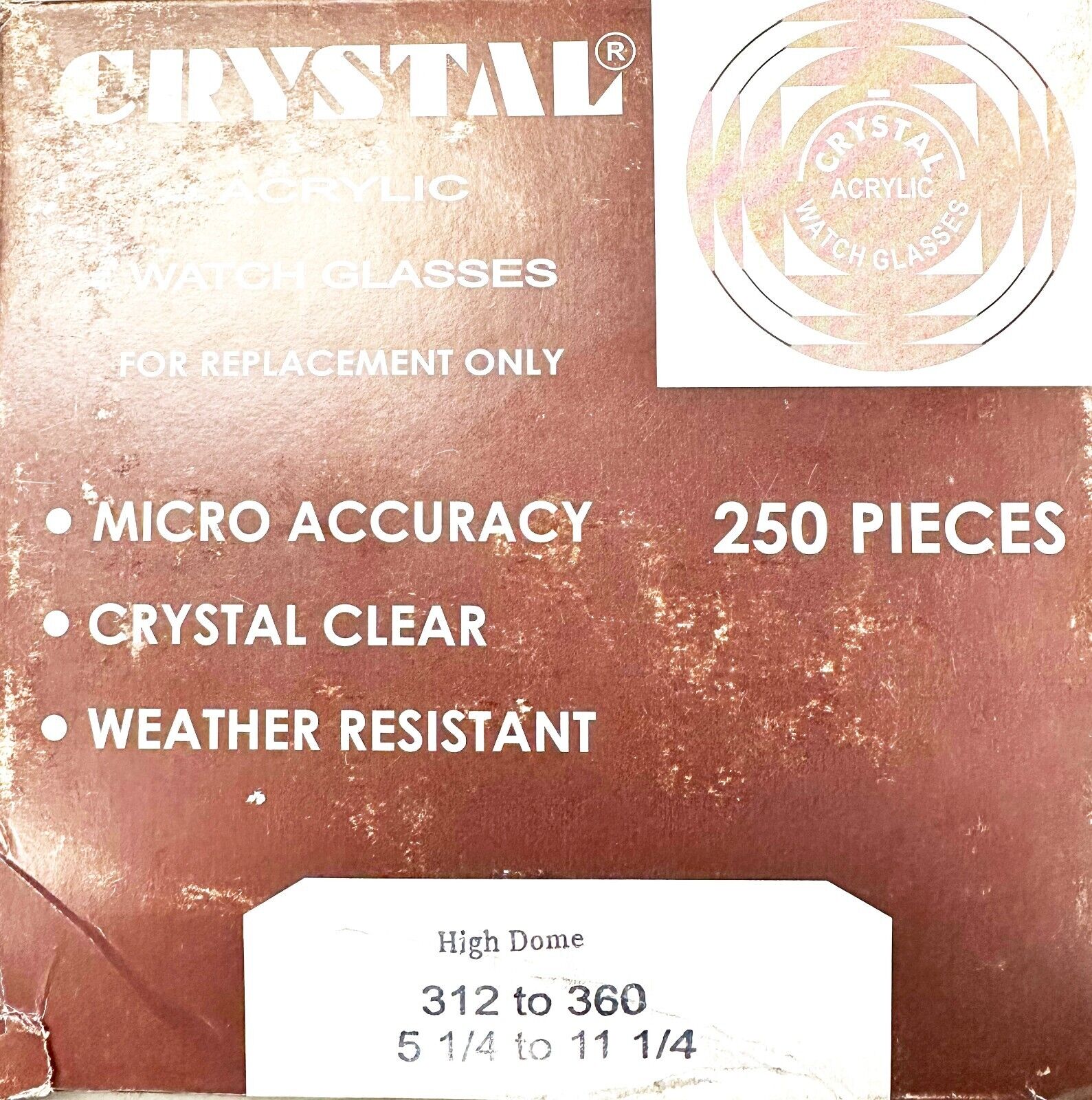 Assortment Watch Crystals, 250pcs Plastic Glasses, High Dome 31.2mm to 36.0mm - Universal Jewelers & Watch Tools Inc.