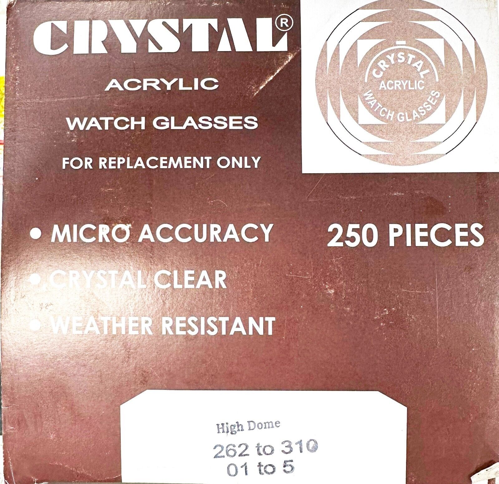 Assortment Watch Crystals, 250pcs Plastic Glasses, High Dome 26.2mm to 31.0mm - Universal Jewelers & Watch Tools Inc.