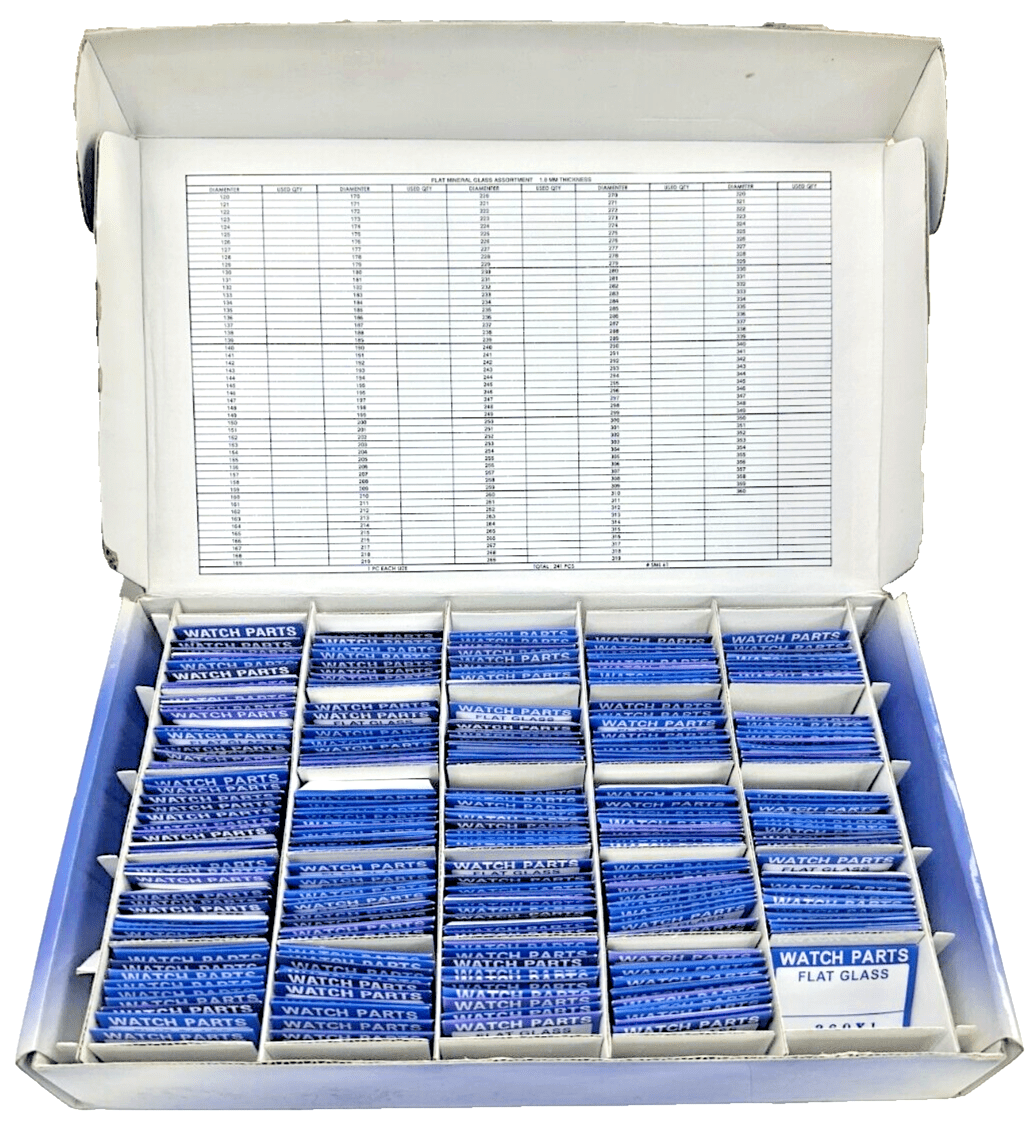 Assortment of Watch Mineral Glass Flat Crystals,Thickness 1.0mm, 12.0 to 36.0mm - Universal Jewelers & Watch Tools Inc.
