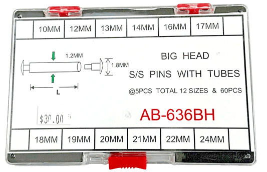 Assortment of Big Head Pins With Tubes For Watch Bracelet, Dia 1.2mm, AB - 636BH - Universal Jewelers & Watch Tools Inc.