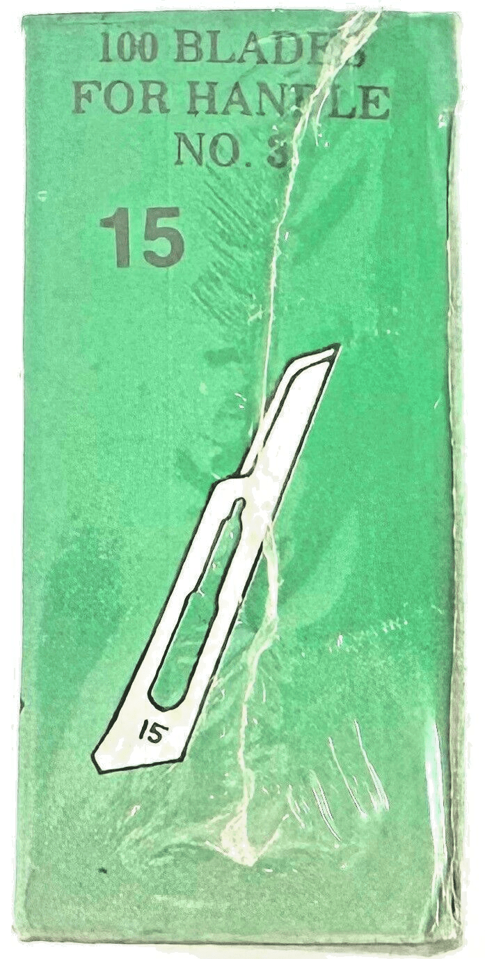100pcs STERILE SURGICAL BLADES, BLADE NO 15, BLADES FOR HANDLE NO.3. - Universal Jewelers & Watch Tools Inc.