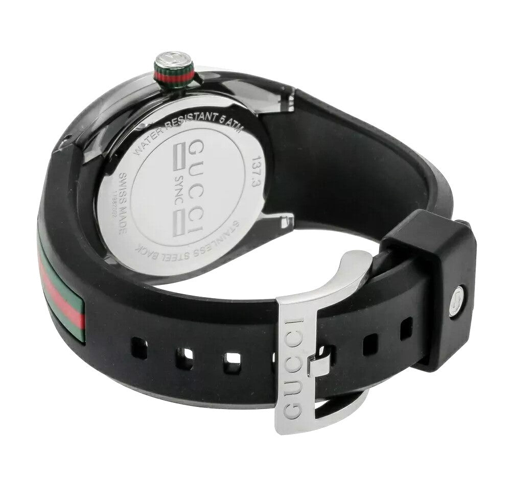 Shop GUCCI SYNC YA137101 Men’s Watch – All Black Dial and Strap, Quartz Movement. Comes with original box and booklet. Authentic & sleek. - Universal Jewelers & Watch Tools Inc.