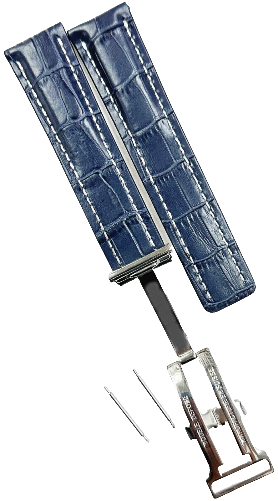 Genuine Leather Blue Watch Band With Deployment Clasp for Breitling Avenger Navitimer