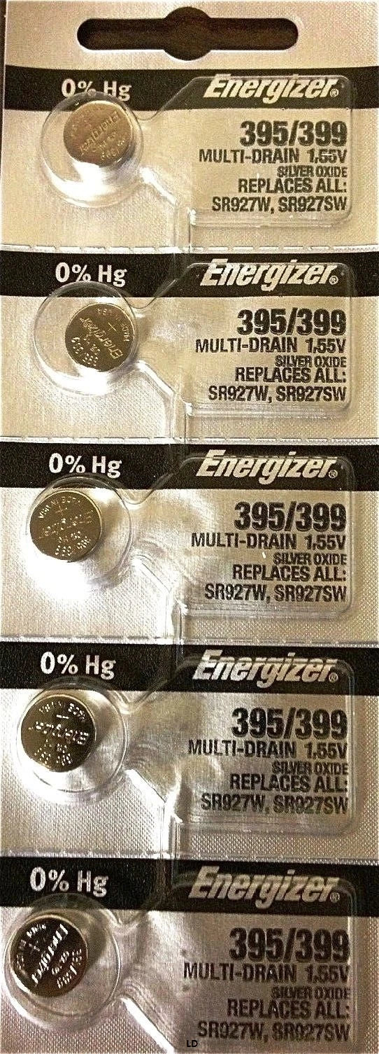 5 pcs Energizer 395/399 SR927SW, Silver Oxide Watch Battery.