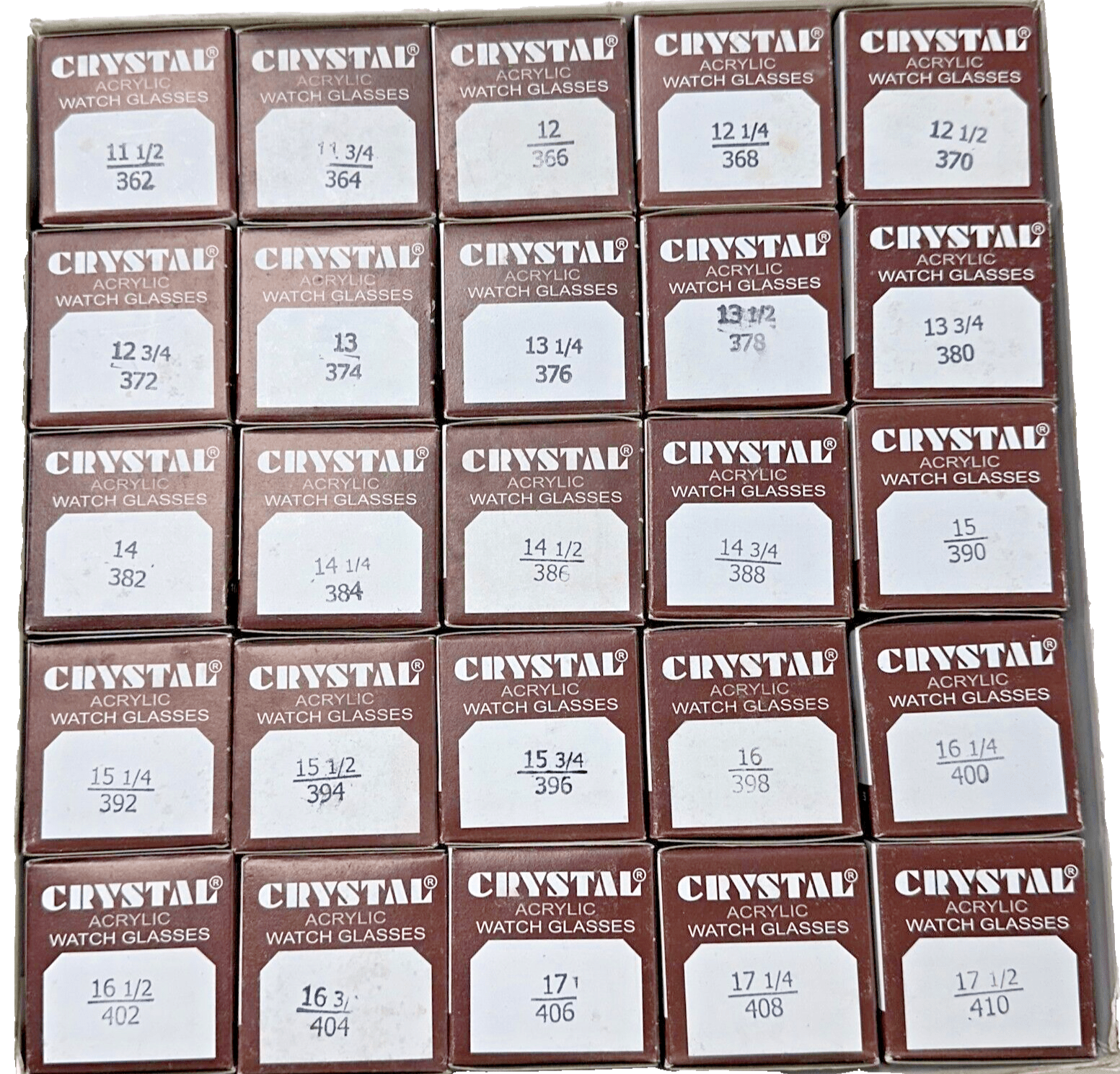 Assortment Watch Crystals, 250pcs Plastic Glasses, Low Dome 36.2mm to 41.0mm - Universal Jewelers & Watch Tools Inc.