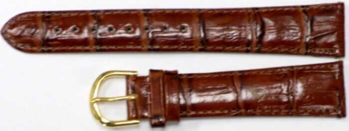 Watch Band Genuine Leather Alligator Grain Brown Padded,Stitched 20mm Long