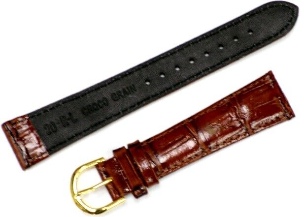 Watch Band Genuine Leather Alligator Grain Brown Padded,Stitched 20mm Long - Universal Jewelers & Watch Tools Inc.