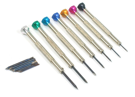 Screwdriver assortment of 7pcs.with extra Blades (Tips) for Watch Maker Jewelers - Universal Jewelers & Watch Tools Inc.
