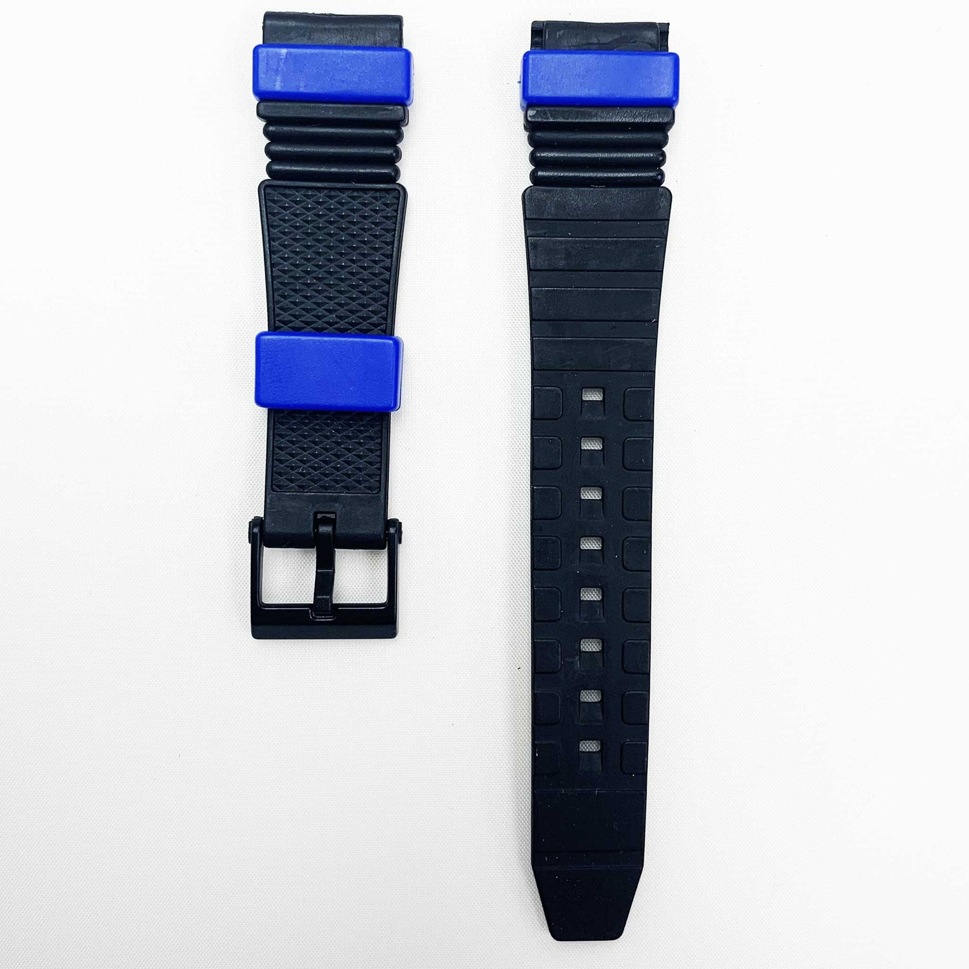 18MM PVC Plastic Watch Band Black Blue for Casio Timex Seiko Citizen Iron Man Watches - Universal Jewelers & Watch Tools Inc.