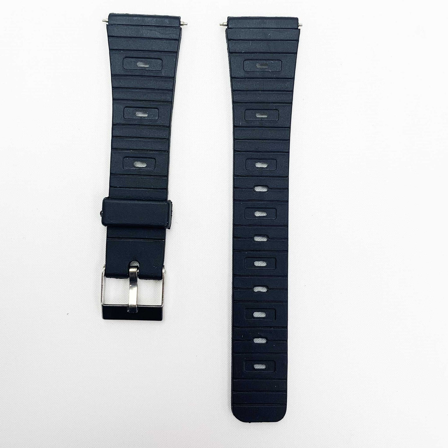 20MM PVC Plastic Watch Band Black Easy Pin for Casio Timex Seiko Citizen Iron Man Watches - Universal Jewelers & Watch Tools Inc.