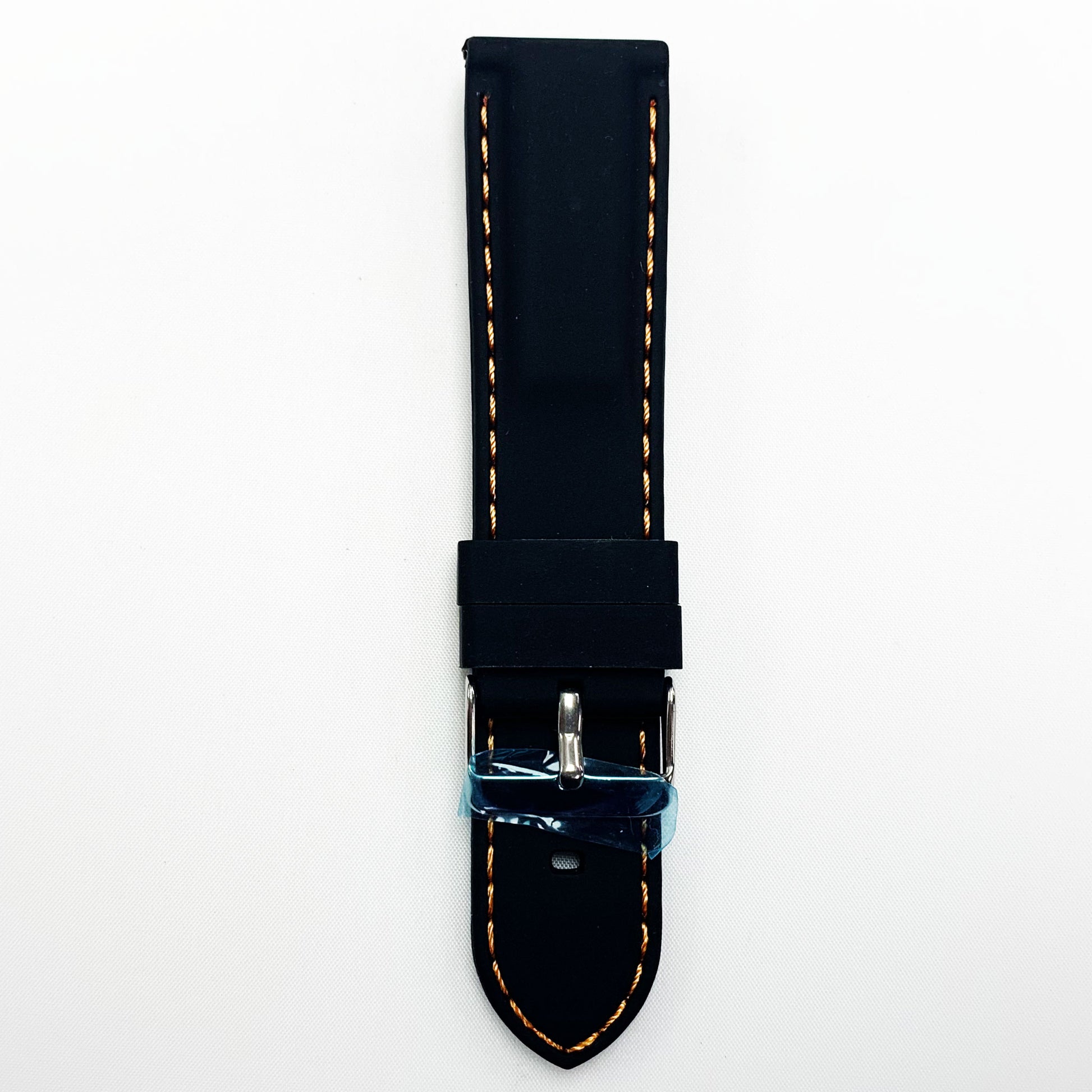 22 MM Silicone Padded Orange Stitched Watch Band Black Color Quick Release Regular Size Watch Strap - Universal Jewelers & Watch Tools Inc.