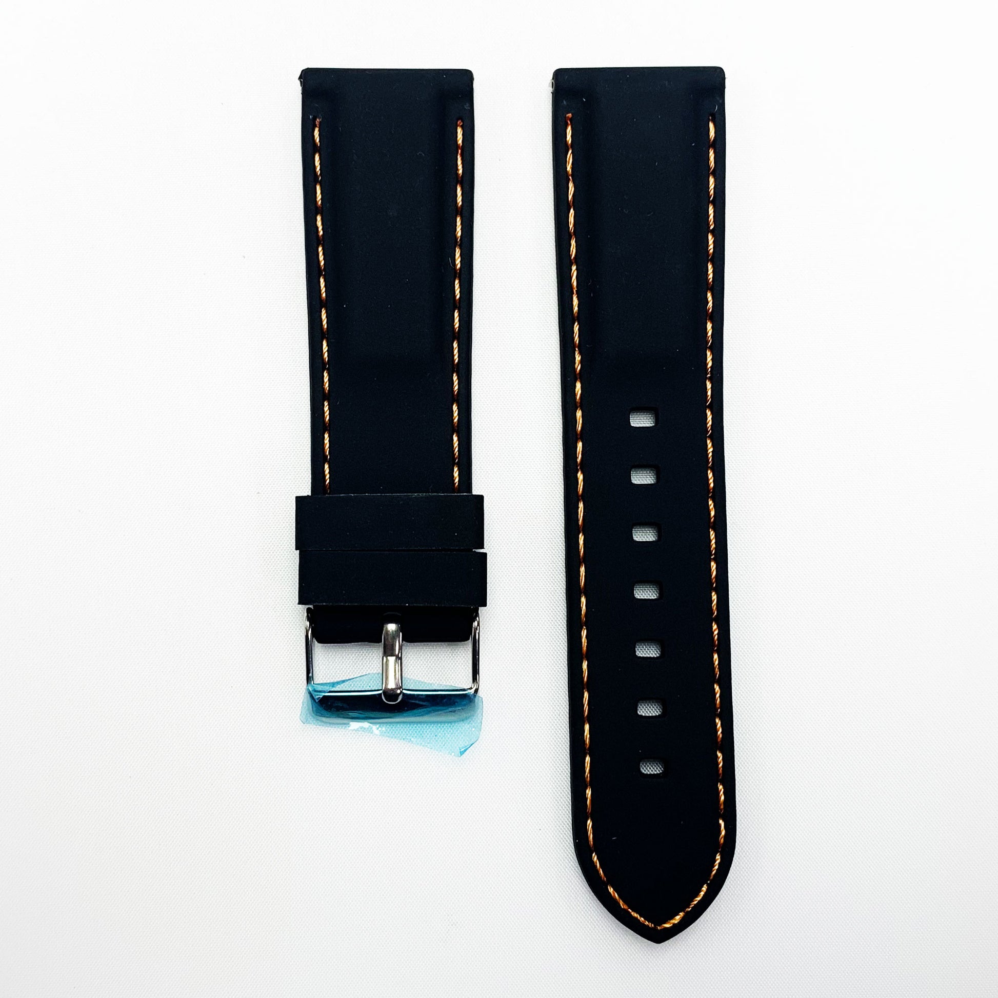 22 MM Silicone Padded Orange Stitched Watch Band Black Color Quick Release Regular Size Watch Strap - Universal Jewelers & Watch Tools Inc.