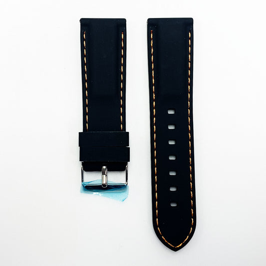 22 MM Silicone Padded Orange Stitched Watch Band Black Color Quick Release Regular Size Watch Strap - Universal Jewelers & Watch Tools Inc.
