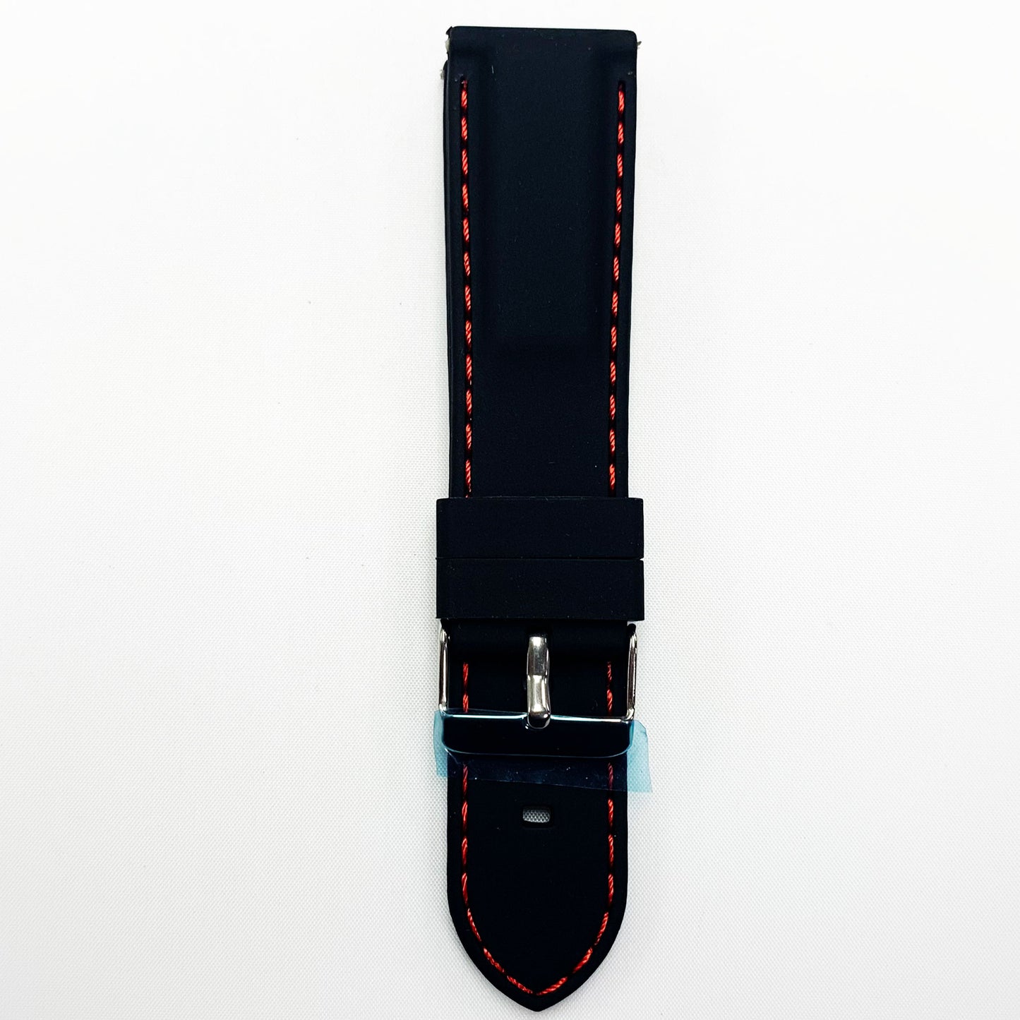 22 MM Silicone Padded Red Stitched Watch Band Black Color Quick Release Regular Size Watch Strap - Universal Jewelers & Watch Tools Inc.
