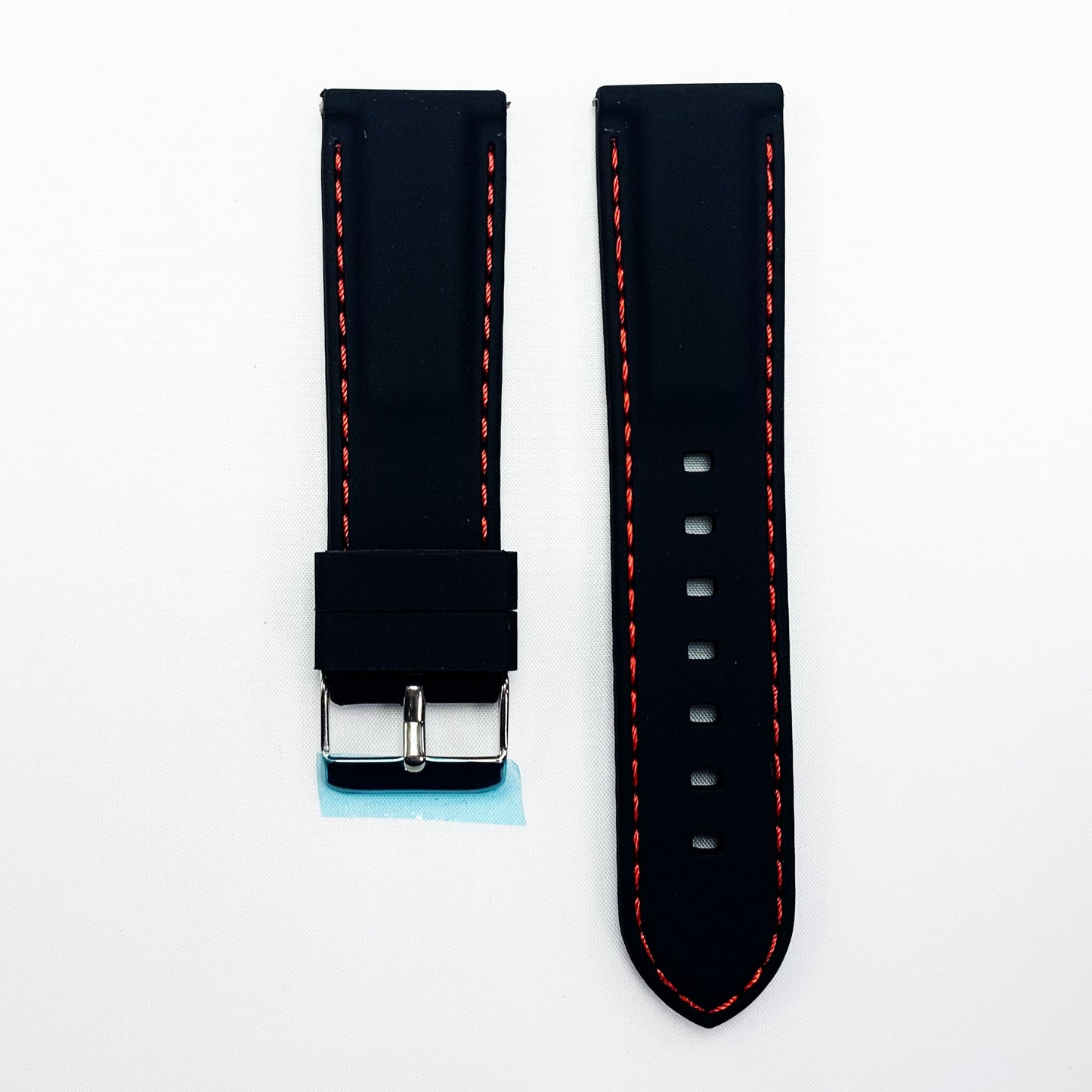 22 MM Silicone Padded Red Stitched Watch Band Black Color Quick Release Regular Size Watch Strap - Universal Jewelers & Watch Tools Inc.