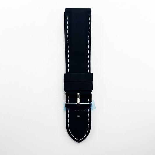 22 MM Silicone Padded White Stitched Watch Band Black Color Quick Release Regular Size Watch Strap - Universal Jewelers & Watch Tools Inc.