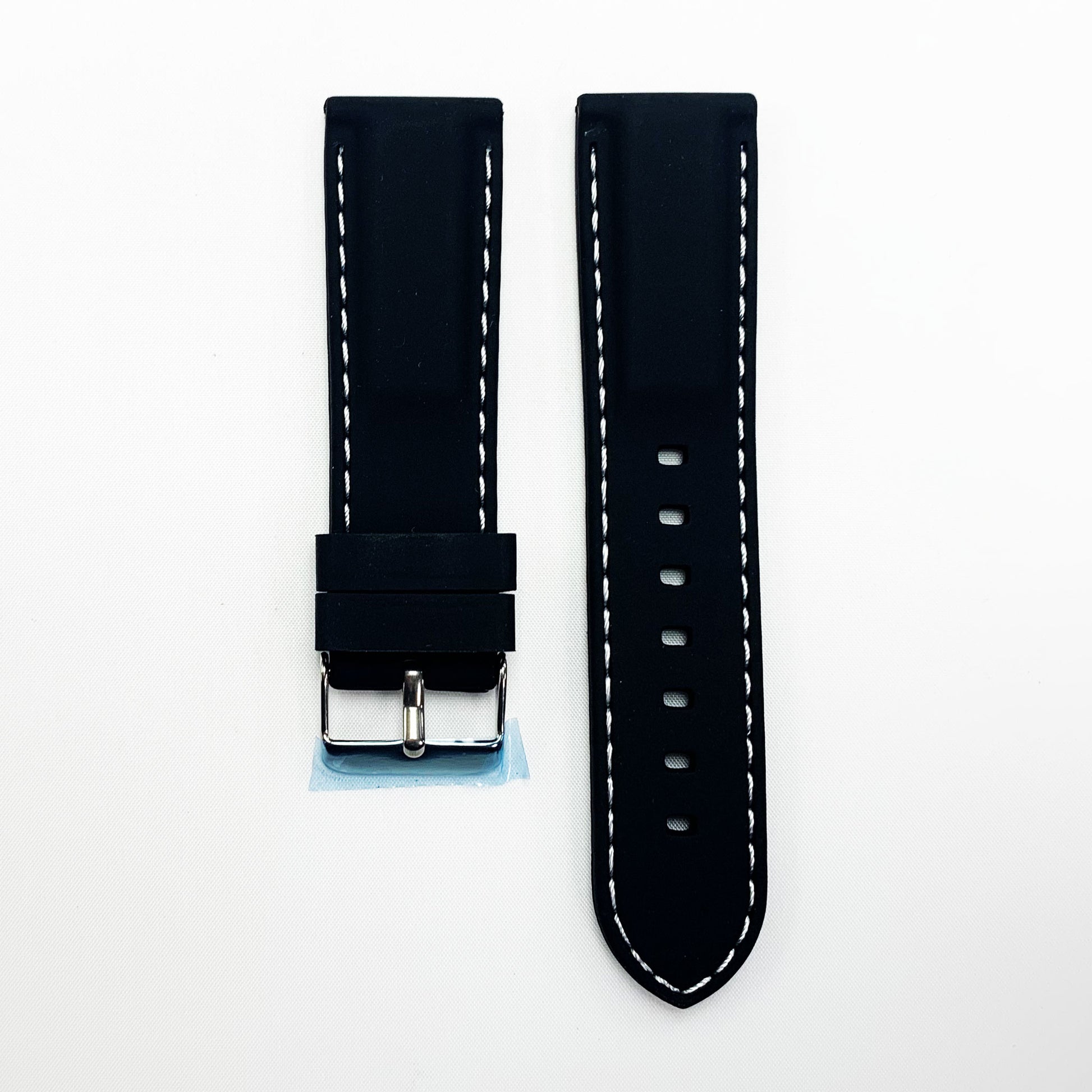 22 MM Silicone Padded White Stitched Watch Band Black Color Quick Release Regular Size Watch Strap - Universal Jewelers & Watch Tools Inc.