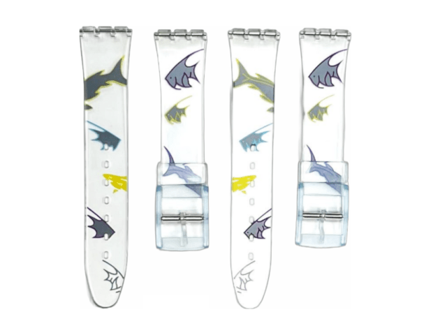 Plastic PVC Watch Band Transparent Art Design Swatch Replacement with Pins 17mm - Universal Jewelers & Watch Tools Inc.