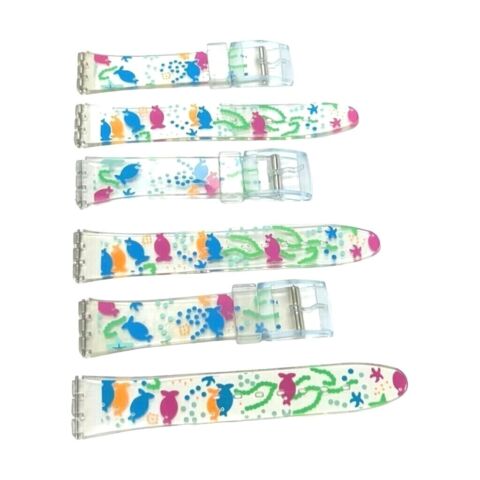Plastic PVC Watch Band Transparent Art Design Swatch Replacement with Pins 17mm - Universal Jewelers & Watch Tools Inc.
