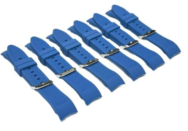 CURVED END DIAMOND TEXTURED SOFT RUBBER SILICONE SPORT WATCH BAND 22MM