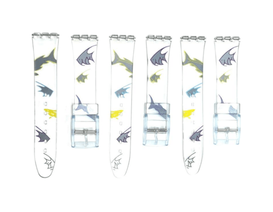 Plastic PVC Watch Band Transparent Art Design Swatch Replacement with Pins 17mm - Universal Jewelers & Watch Tools Inc.