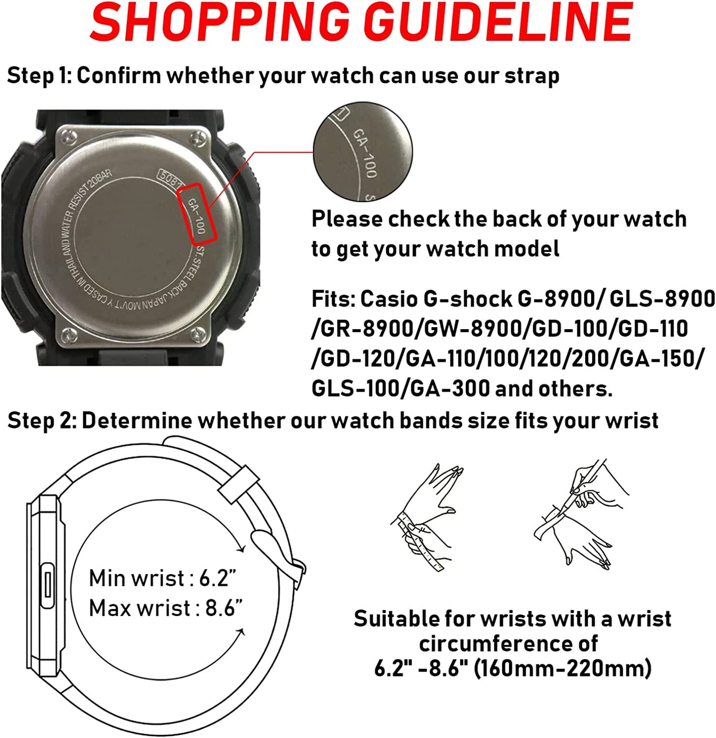 Genuine Casio G - Shock Watch Band Replacement Fits for GA - 100 110 GD - 120 5146 5081 GAC - 100, GA - 100C, GA - 300, GA - 100, G - 8900, GA - 120 and Other models - Universal Jewelers & Watch Tools Inc.