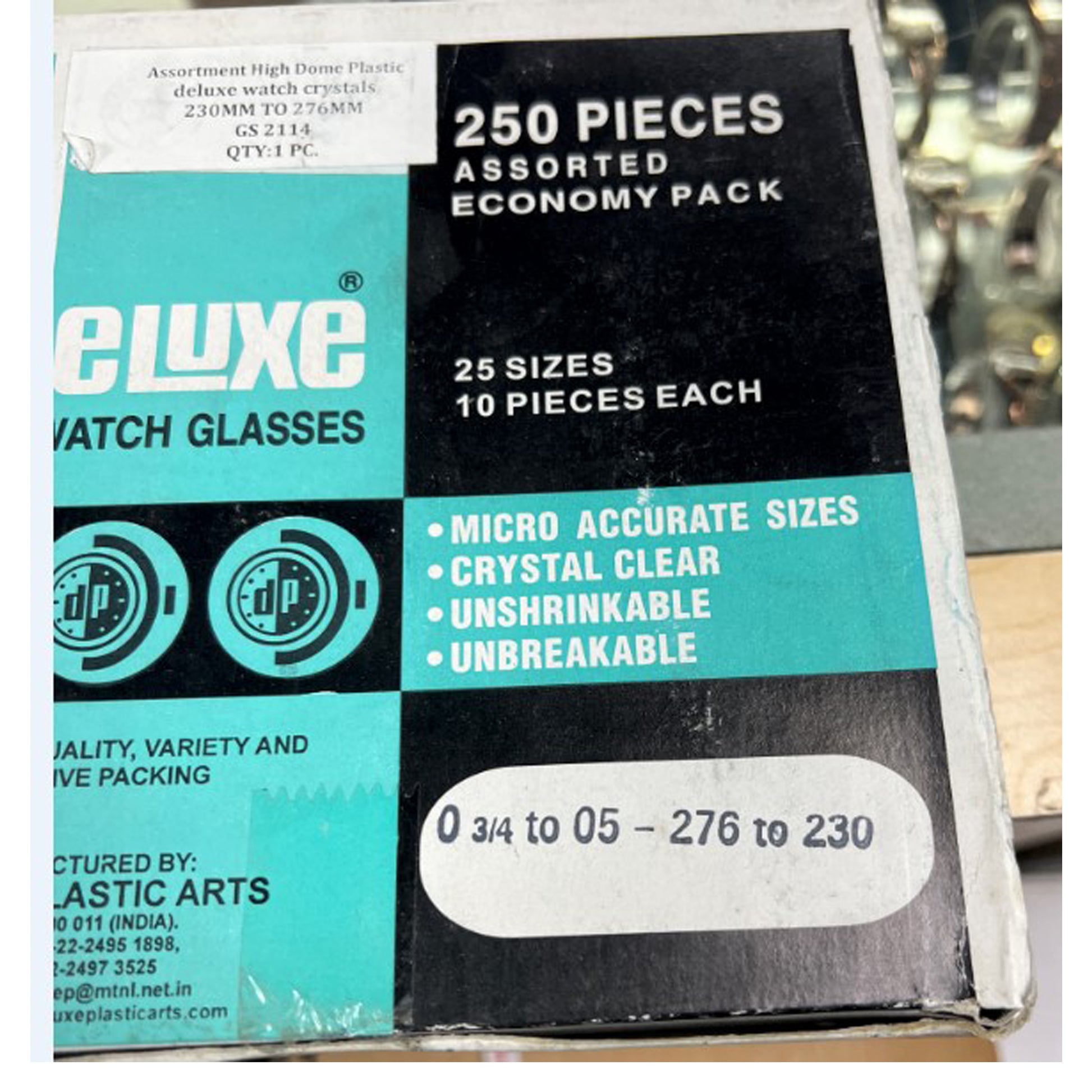 Assortment of 250 Plastic Watch Crystals From 2.30 mm to 27.6 mm Sizes 10 Pc Per Size - Universal Jewelers & Watch Tools Inc.